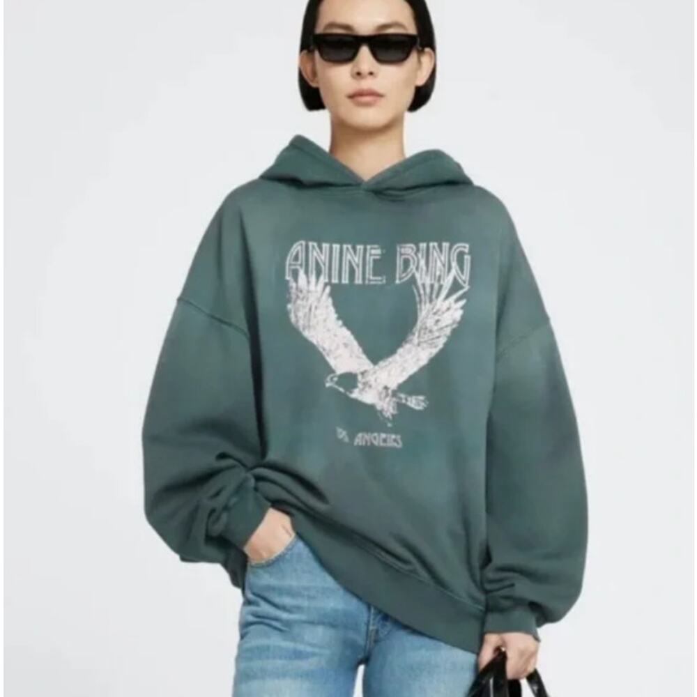 Anine Bing Ash Eagle Hoodie in Emerald Womens Small Green